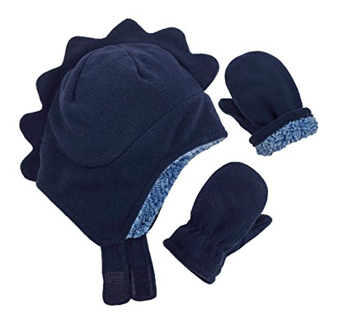 Product Image of the N'Ice Caps Little Kids Baby Soft Sherpa Lined Fleece Dino Hat Mitten Set (Navy,...