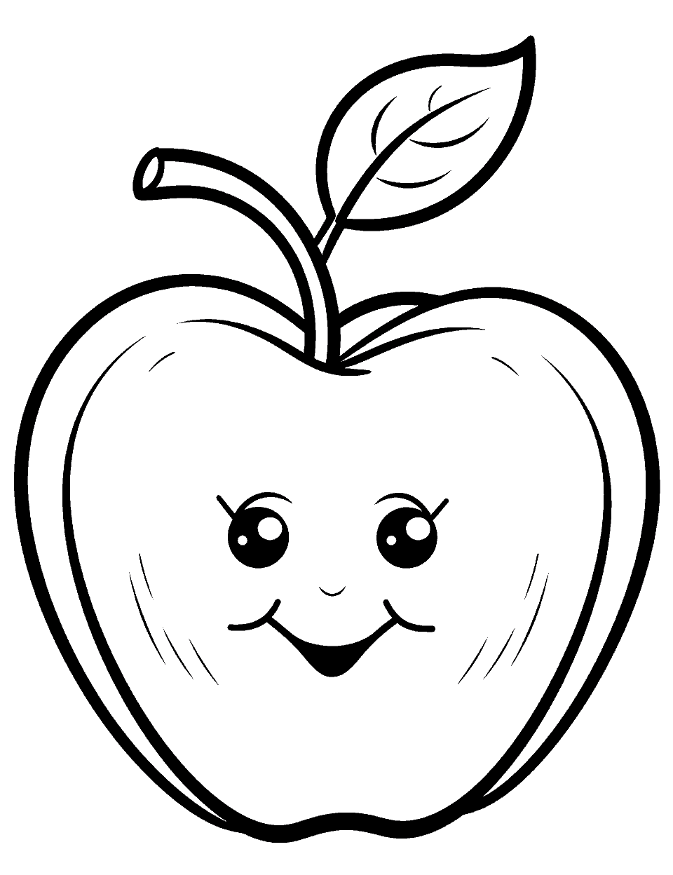 Kawaii Apple with Face Coloring Page - A kawaii-style apple with a cute face.