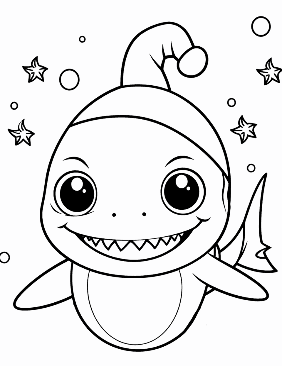 Christmas Baby Shark Coloring Page - Baby Shark wearing a Santa hat.