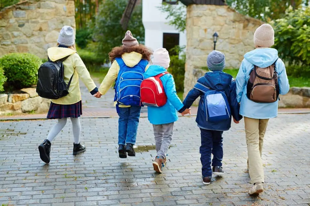 School kids wearing backpacks