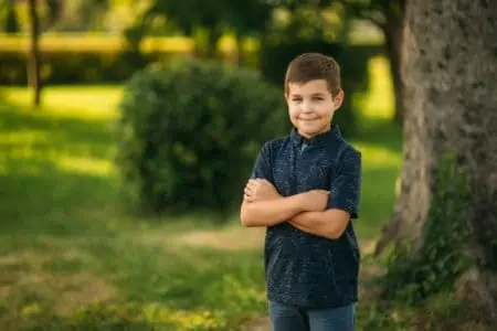 Adorable cute boy smiling in the park