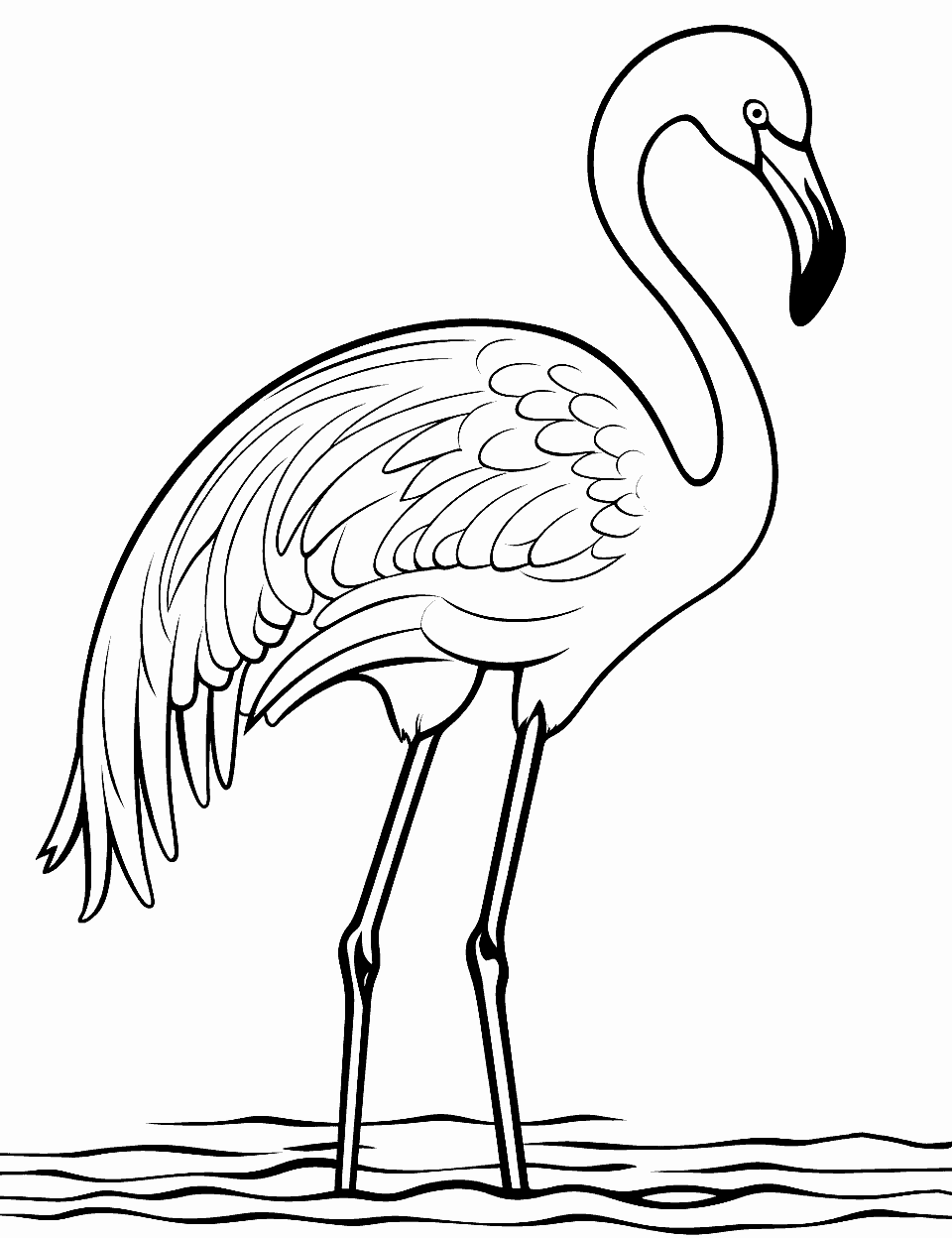 Simple Flamingo Outline Coloring Page - A basic outline of a flamingo, ideal for preschool children to color in, with minimal background details.