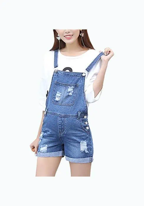 Product Image of the Klorim Ripped Adjustable Lace-up Denim Shortalls