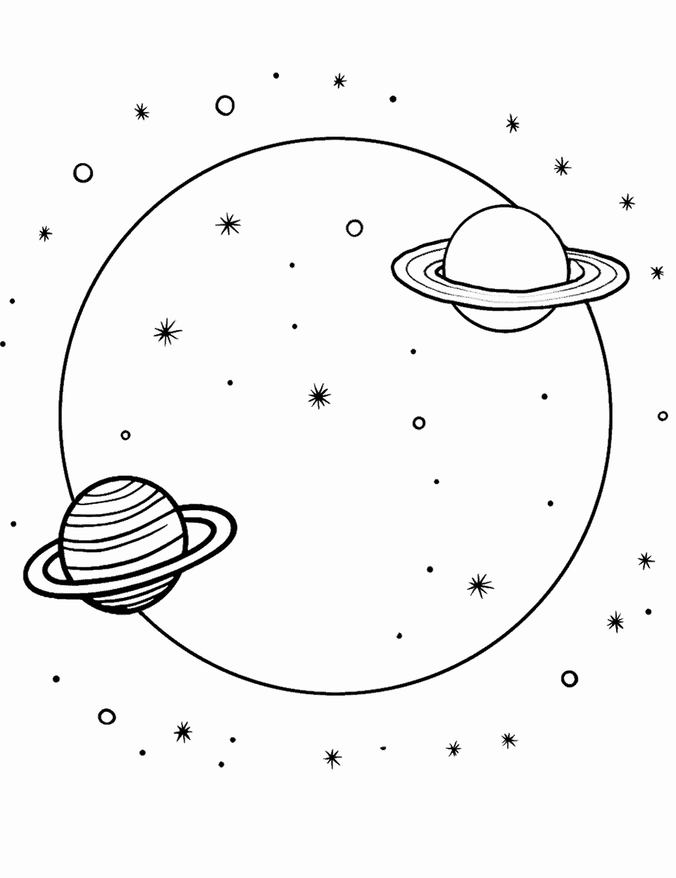 Haumea and its Moons Solar System Coloring Page - Haumea, an egg-shaped dwarf planet, with its two moons.