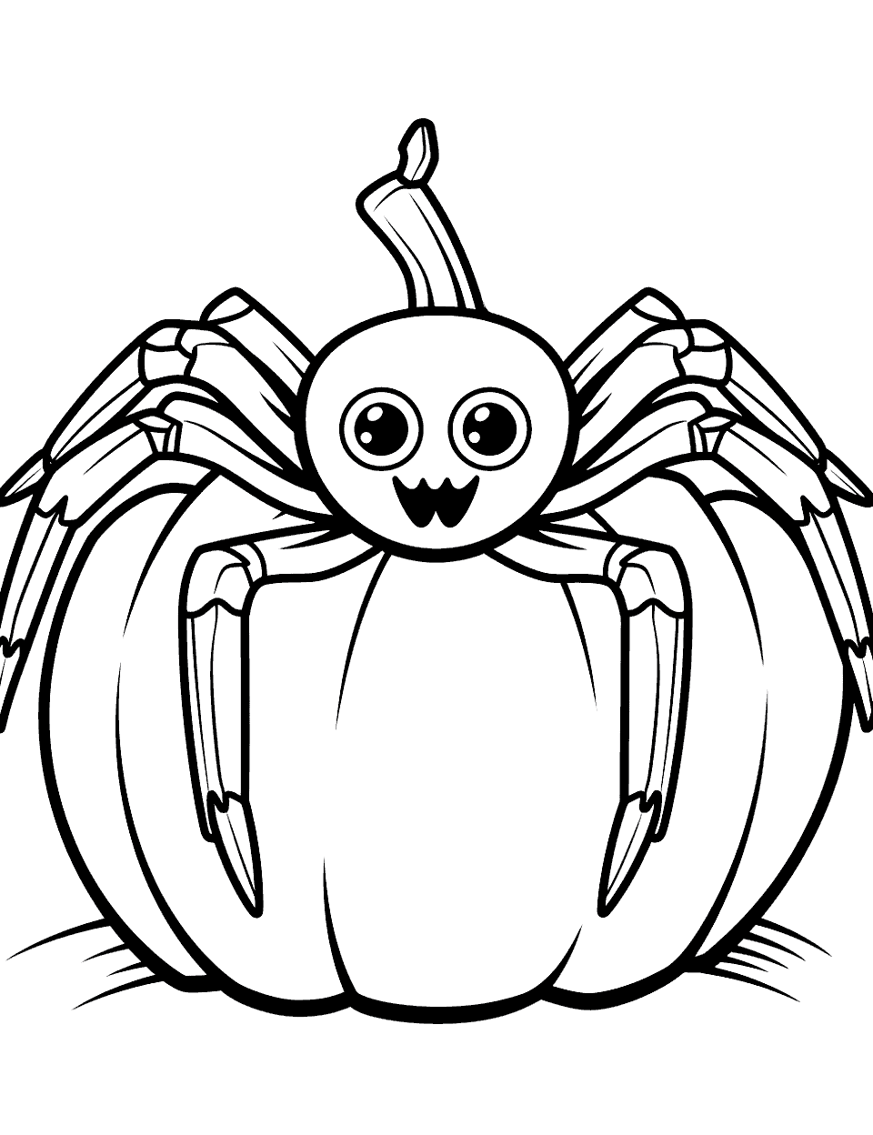 Spider on a Pumpkin Coloring Page - A spider sitting on top of a pumpkin.