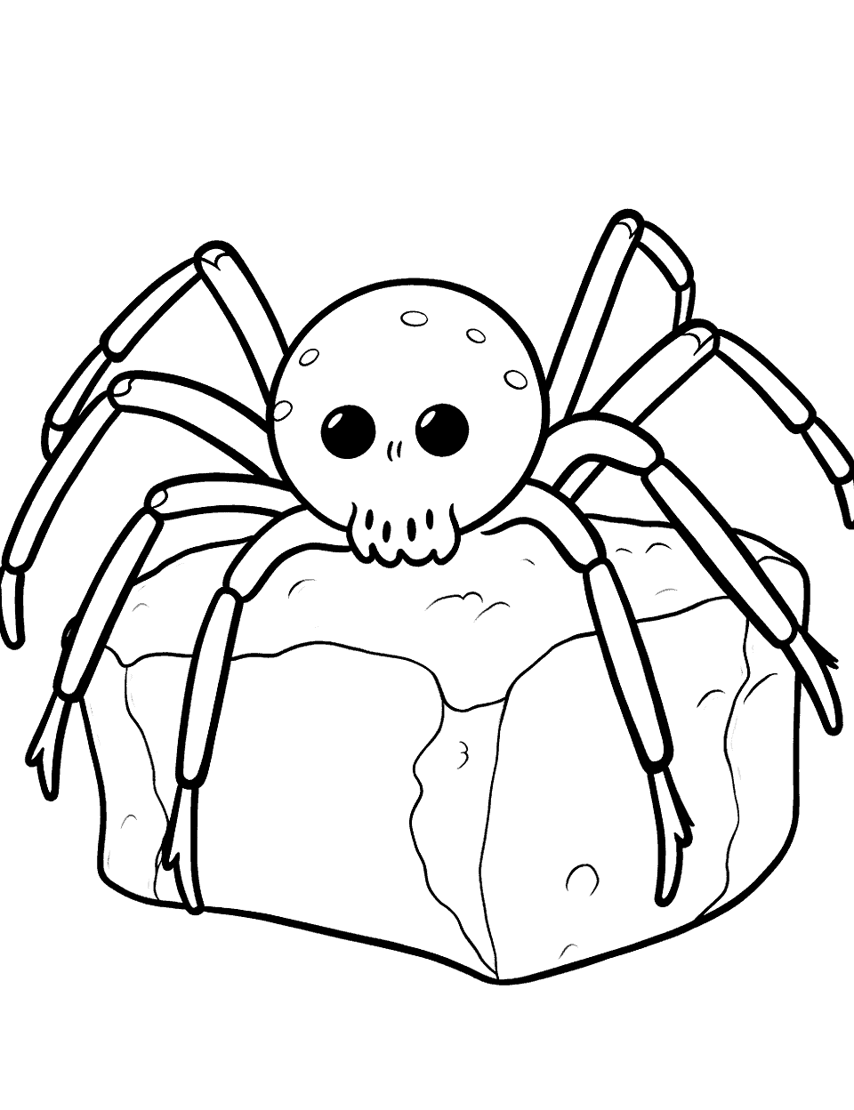 Cheese Spider on a Wedge Coloring Page - A whimsical spider perched on a slice of cheese.